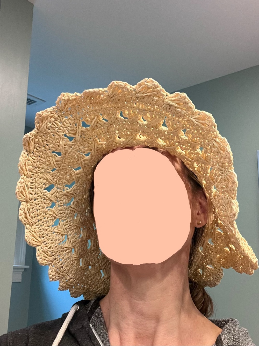 Straw Crochet Sun Hat with Brown Tie - Women's Beach Hat - Picture 3 of 6